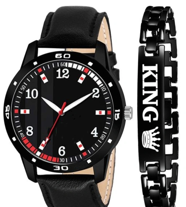 Black Watch With King Braclet Combo 