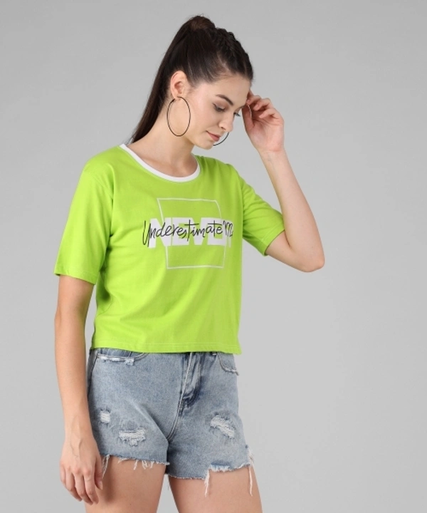 Trend Printed Womens Light Green T- Shirt  - L