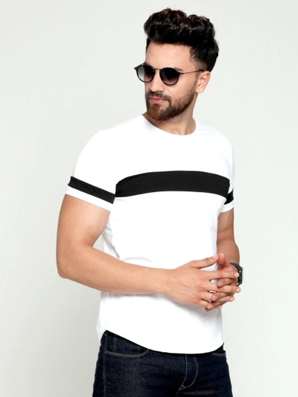 White t Shirt With black Strip  - L