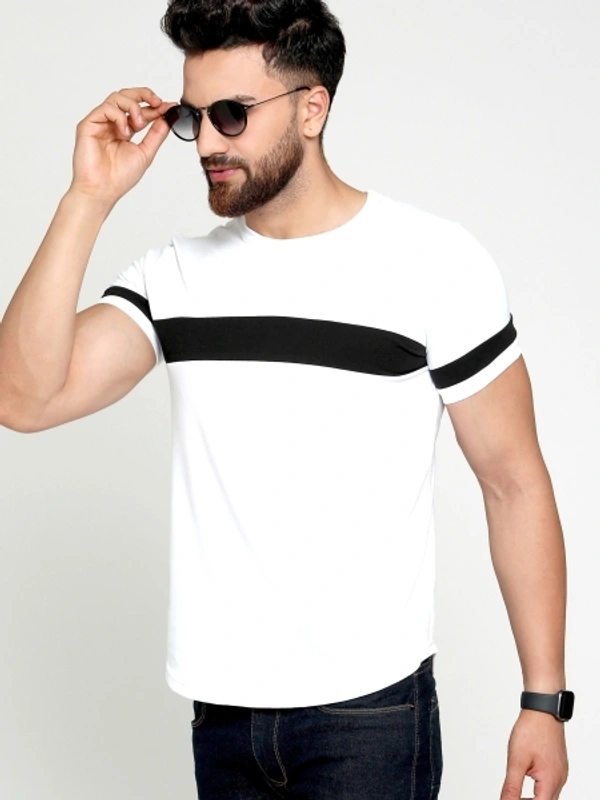 White t Shirt With black Strip  - XXL