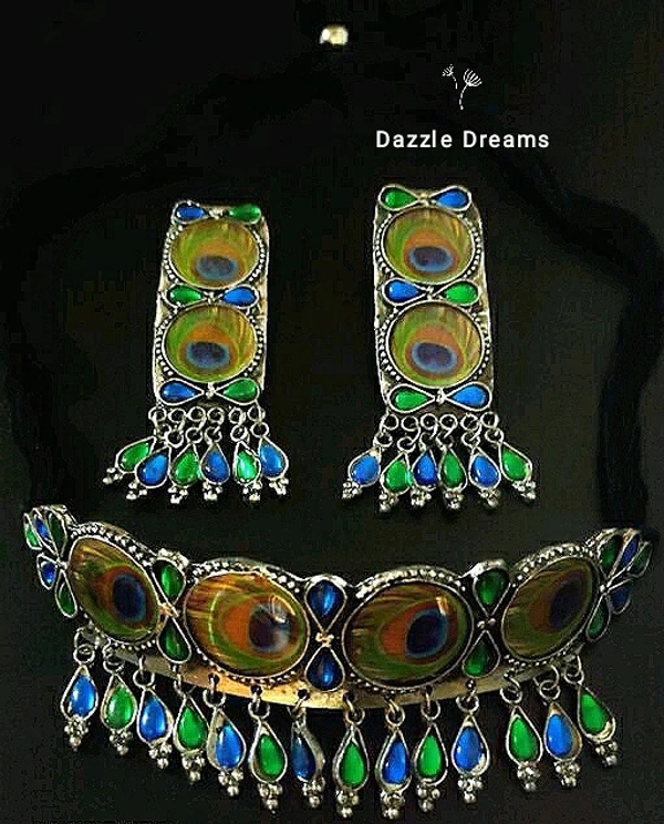 Peacock Oxidized Choker Set