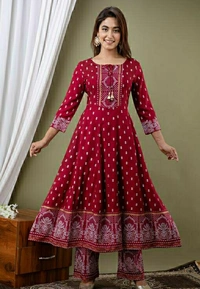 Ethnic Anarkali Set - Red