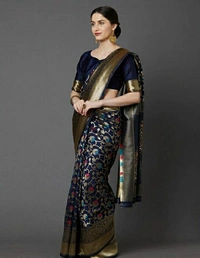 Trendy Benarasi Silk Saree - Black and Blue