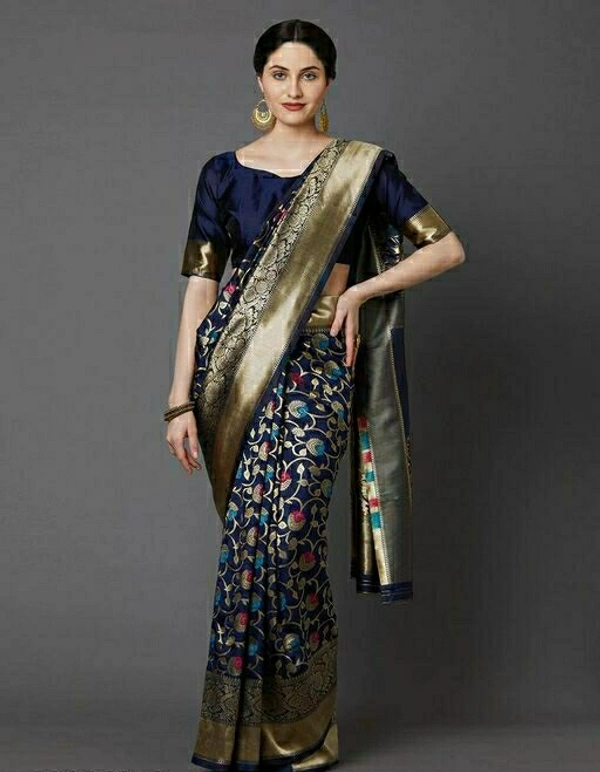Trendy Benarasi Silk Saree - Black and Blue