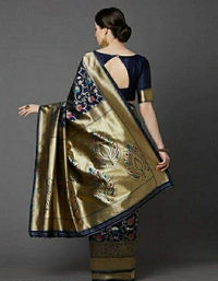 Trendy Benarasi Silk Saree - Black and Blue