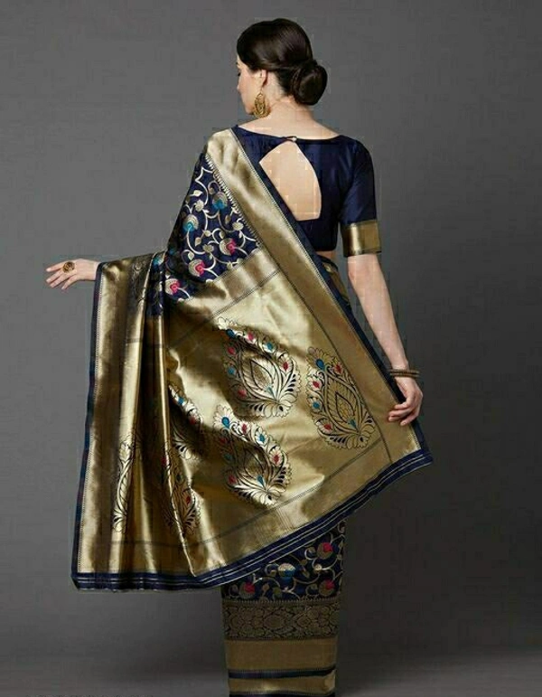Trendy Benarasi Silk Saree - Black and Blue