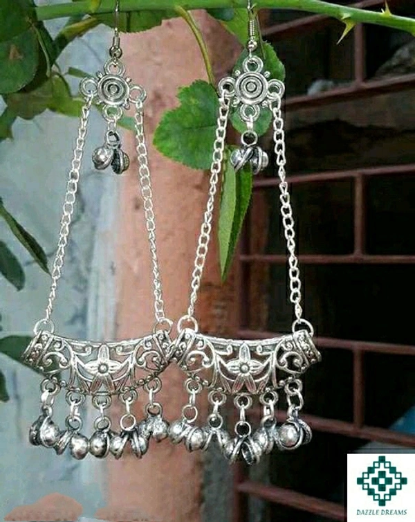 Hanging Oxidized Ghungroo Earrings