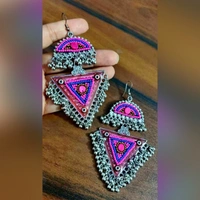Oxidized Beads Ghunghru Earrings - Blue