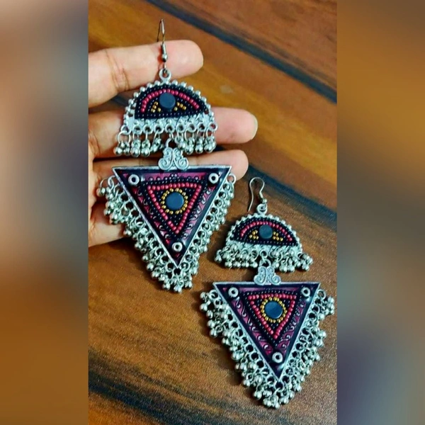 Oxidized Beads Ghunghru Earrings - Blue