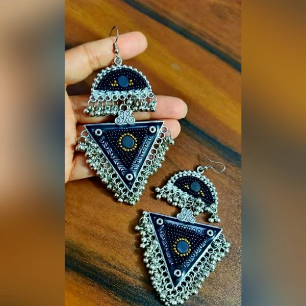 Oxidized Beads Ghunghru Earrings - Pink