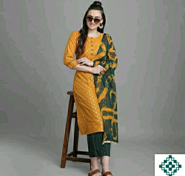 Rayon Kurta Set - Green and Yellow