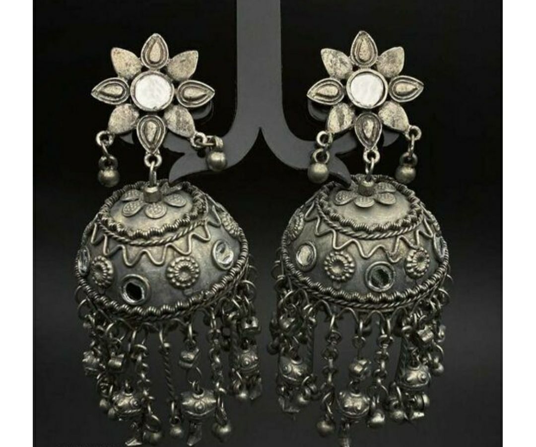 Afghani Oxidised Chandbali Earrings - Subhranika Jewellery