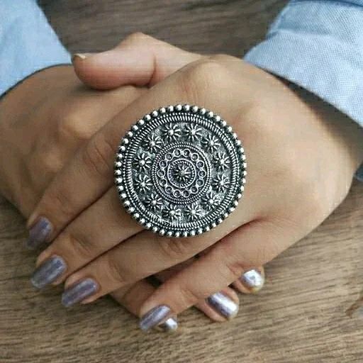 Buy LAIDA Silver oxidized Square Shaped Floral Adjustable Finger Ring online