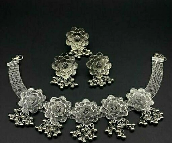 Flower Oxidized Jewellery Set