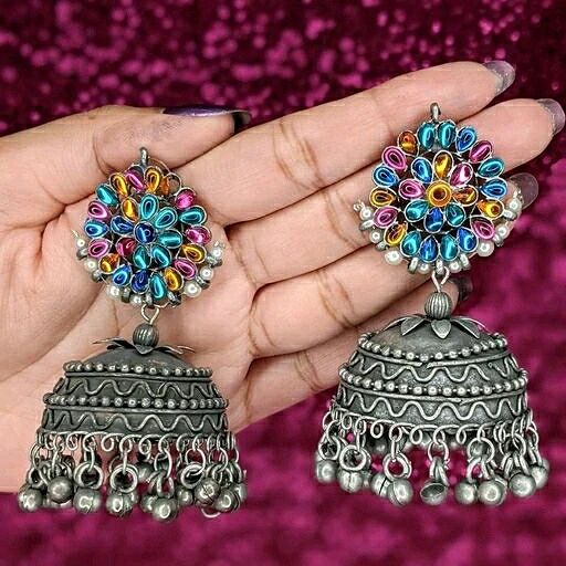 Buy Jhumka Earring,oxidised Earring , Silver Jhumka Earrings Bollywood  Earring, Indian Jewellery,fashion Stud Jhumka , Handmade Jewellery Online  in India - Etsy