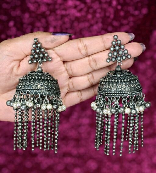 Oxidized silver Swirl Jhumka earrings – Simpliful Jewelry