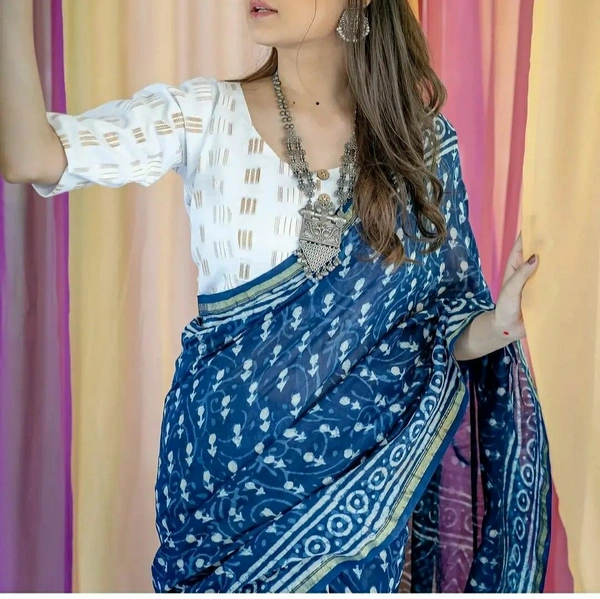 MULMUL COTTON SAREES - Blue