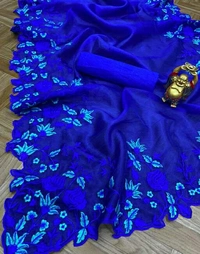 Embroidered Organza Saree - Blue