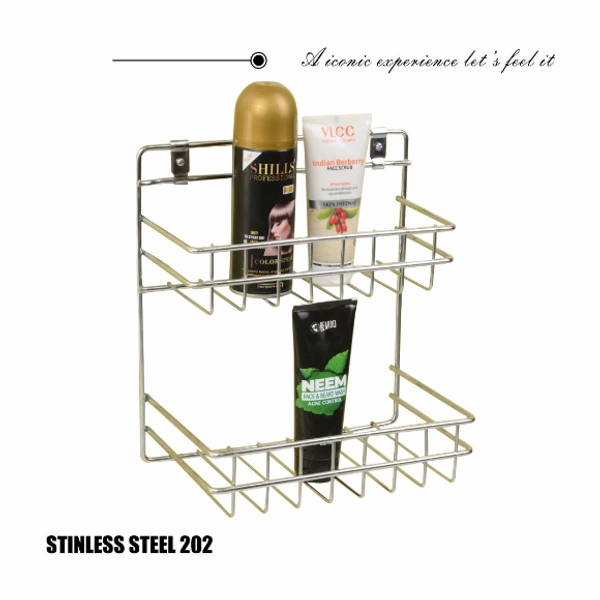 BA23 Stainless Steel Double Layer Shelf with Towel Road,Multipurpose Bath Shelf Organizer,Kitchen Shelf/Towel self/Bathroom Shelf /bathroom stands and racks/Bathroom Accessories-Chrome Finish(Made in India)