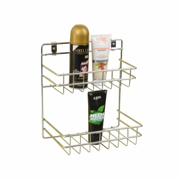 BA23 Stainless Steel Double Layer Shelf with Towel Road,Multipurpose Bath Shelf Organizer,Kitchen Shelf/Towel self/Bathroom Shelf /bathroom stands and racks/Bathroom Accessories-Chrome Finish(Made in India)