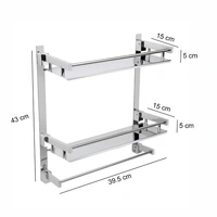 BA24 Stainless Steel Double Layer Shelf with Towel Road,Multipurpose Bath Shelf Organizer,Kitchen Shelf/Towel self/Bathroom Shelf /bathroom stands and racks/Bathroom Accessories-Chrome Finish(Made in India)