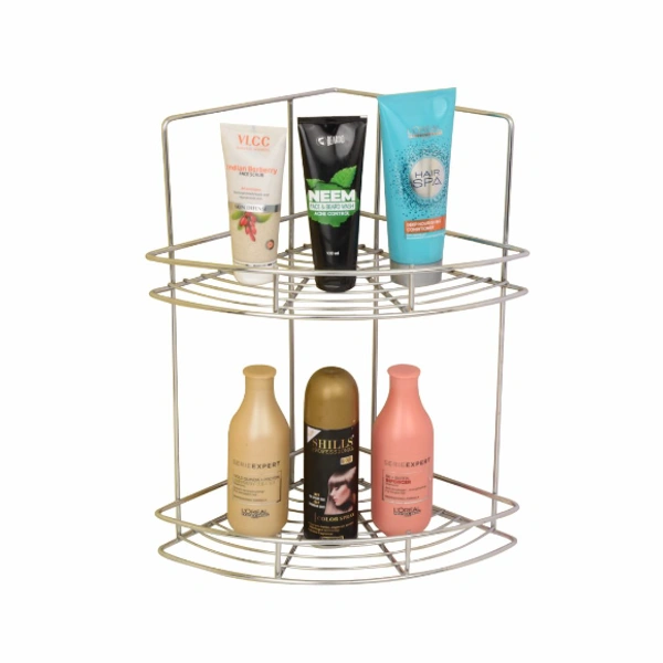 BA26 Stainless Steel Double Layer Shelf with Towel Road,Multipurpose Bath Shelf Organizer,Kitchen Shelf/Towel self/Bathroom Shelf /bathroom stands and racks/Bathroom Accessories-Chrome Finish(Made in India)