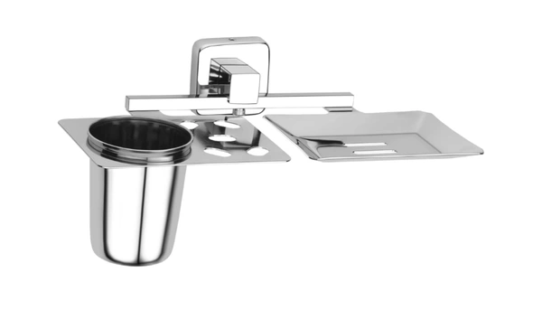  BA60 Stainless Steel Cute 2in1 Soap Dish with Tumbler Holder/Soap Stand/Tooth Brush Holder/Bathroom Accessories(Chrome) - Pack of 1