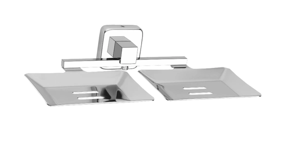 BA57 Stainless Steel Double Soap Dish Premium Chrome Finish Stand for Bathroom and Kitchen (Silver)