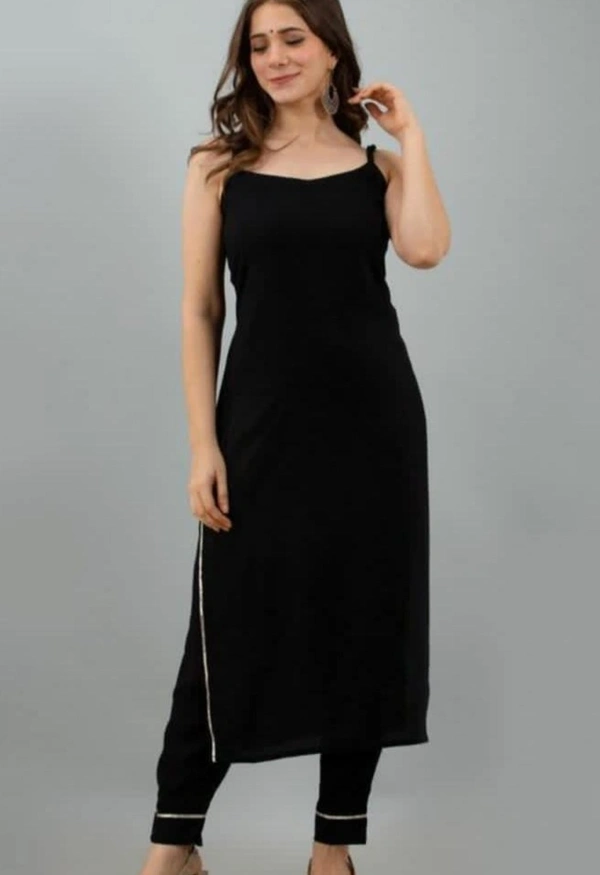 Women Sleeveless Trendy Kurti With Pant - L, Black