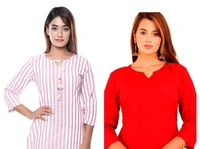 Cotton Kurta Combo  -Pink Striped And Plain Marroon - XL