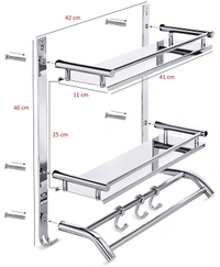 BA37 Stainless Steel Double Layer Shelf with Towel Road,Multipurpose Bath Shelf Organizer,Kitchen Shelf/Towel self/Bathroom Shelf /bathroom stands and racks/Bathroom Accessories-Chrome Finish(Made in India)