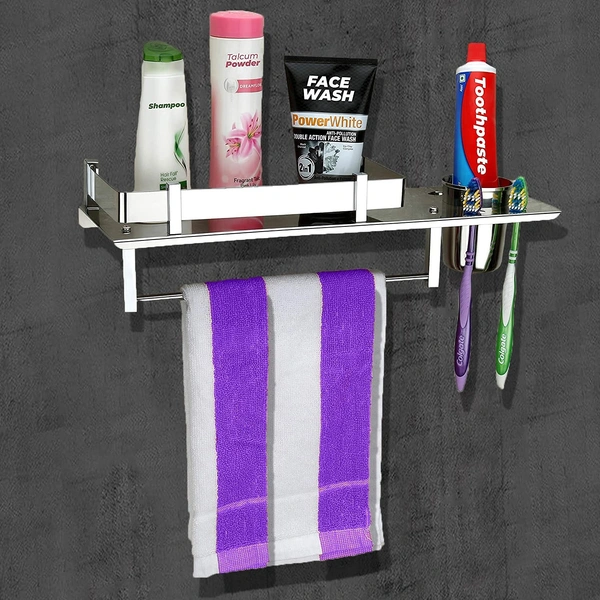 BA35 Stainless Steel 3 IN 1 Shelf with Towel Road,Multipurpose Bath Shelf Organizer,Kitchen Shelf/Towel self/Bathroom Shelf /bathroom stands and racks/Bathroom Accessories-Chrome Finish(Made in India)