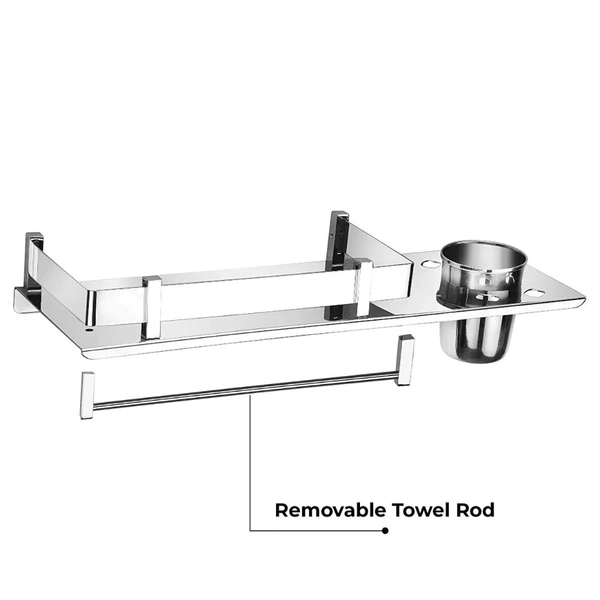 BA35 Stainless Steel 3 IN 1 Shelf with Towel Road,Multipurpose Bath Shelf Organizer,Kitchen Shelf/Towel self/Bathroom Shelf /bathroom stands and racks/Bathroom Accessories-Chrome Finish(Made in India)