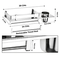 BA35 Stainless Steel 3 IN 1 Shelf with Towel Road,Multipurpose Bath Shelf Organizer,Kitchen Shelf/Towel self/Bathroom Shelf /bathroom stands and racks/Bathroom Accessories-Chrome Finish(Made in India)