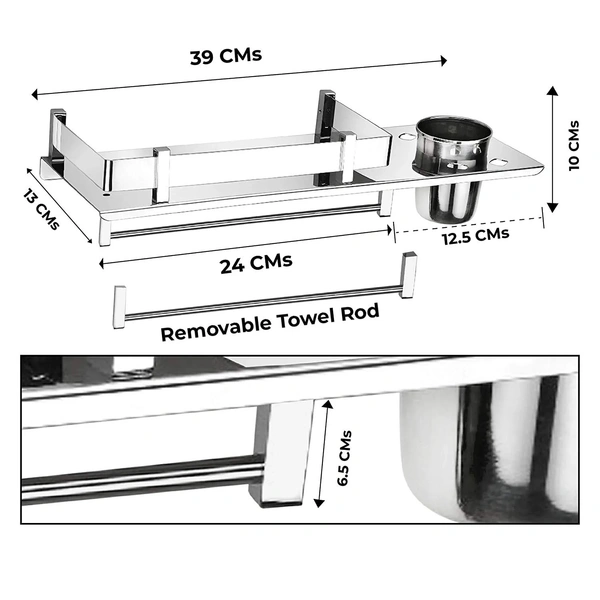 BA35 Stainless Steel 3 IN 1 Shelf with Towel Road,Multipurpose Bath Shelf Organizer,Kitchen Shelf/Towel self/Bathroom Shelf /bathroom stands and racks/Bathroom Accessories-Chrome Finish(Made in India)