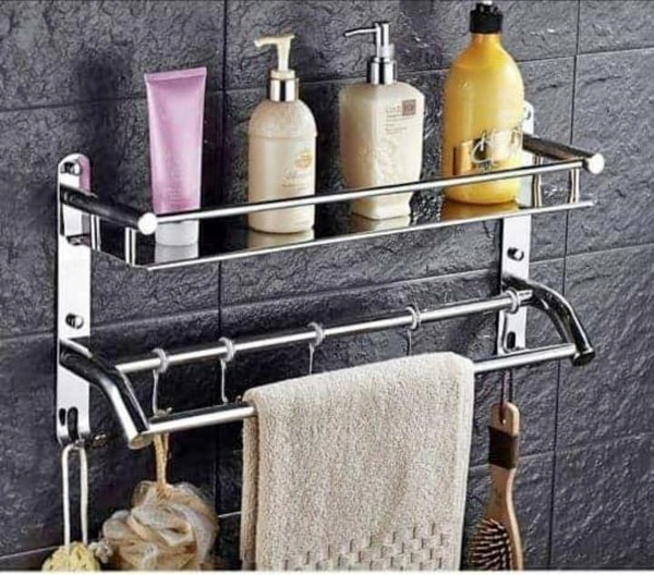 BA34 Stainless Steel singal Layer Shelf with Towel Road,Multipurpose Bath Shelf Organizer,Kitchen Shelf/Towel self/Bathroom Shelf /bathroom stands and racks/Bathroom Accessories-Chrome Finish(Made in India