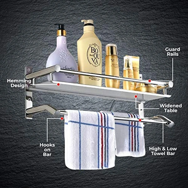 BA34 Stainless Steel singal Layer Shelf with Towel Road,Multipurpose Bath Shelf Organizer,Kitchen Shelf/Towel self/Bathroom Shelf /bathroom stands and racks/Bathroom Accessories-Chrome Finish(Made in India