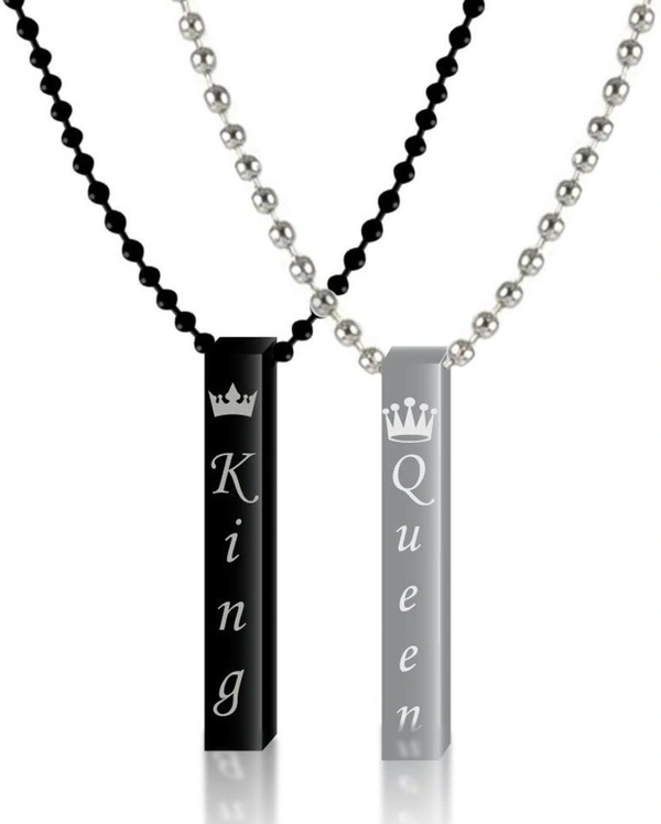 King Queen Black Silver Lockets - 