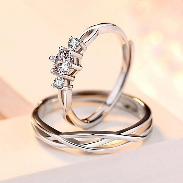 Unique Style Couple Rings | Proposal Ring Set | Rings for Men Women | Fashionable Engagement Valentine Rings Combo | Silver Polished Rings | CPL103