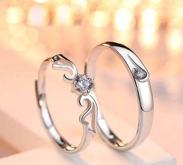 Unique Style Couple Rings | Proposal Ring Set | Rings for Men Women | Fashionable Engagement Valentine Rings Combo | Silver Polished Rings | Cpl105