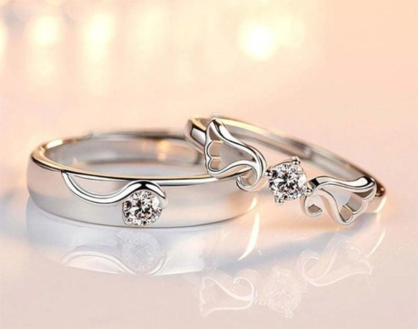 Unique Style Couple Rings | Proposal Ring Set | Rings for Men Women | Fashionable Engagement Valentine Rings Combo | Silver Polished Rings | Cpl105