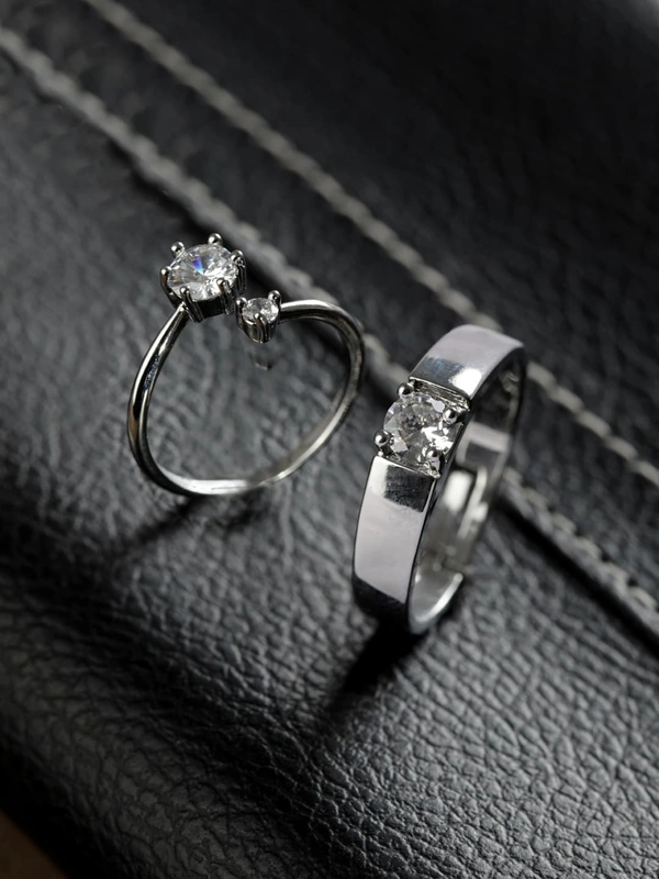 Unique Style Couple Rings | Proposal Ring Set | Rings for Men Women | Fashionable Engagement Valentine Rings Combo | Silver Polished Rings | CPL109