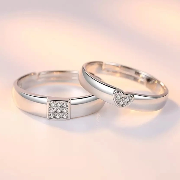 Unique Style Couple Rings | Proposal Ring Set | Rings for Men Women | Fashionable Engagement Valentine Rings Combo | Silver Polished Rings | CPL123