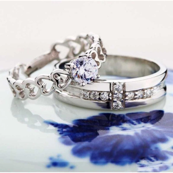 Unique Style Couple Rings | Proposal Ring Set | Rings for Men Women | Fashionable Engagement Valentine Rings Combo | Silver Polished Rings | Cpl127