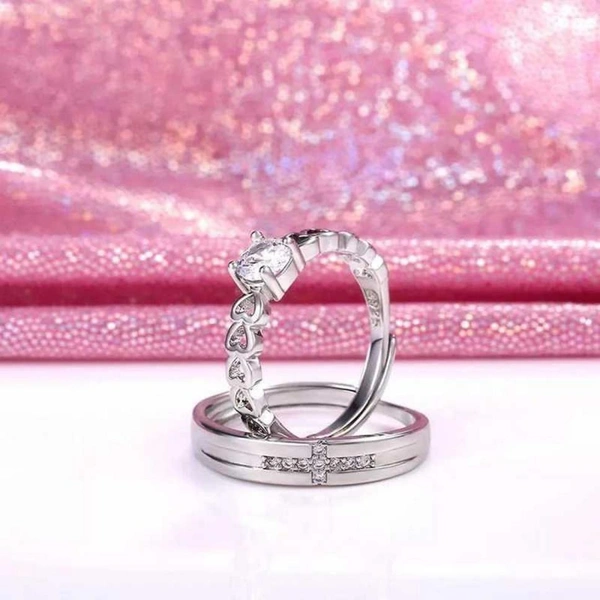 Unique Style Couple Rings | Proposal Ring Set | Rings for Men Women | Fashionable Engagement Valentine Rings Combo | Silver Polished Rings | Cpl127