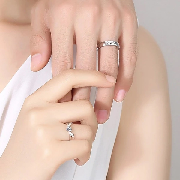 Unique Style Couple Rings | Proposal Ring Set | Rings for Men Women | Fashionable Engagement Valentine Rings Combo | Silver Polished Rings|Cpl128