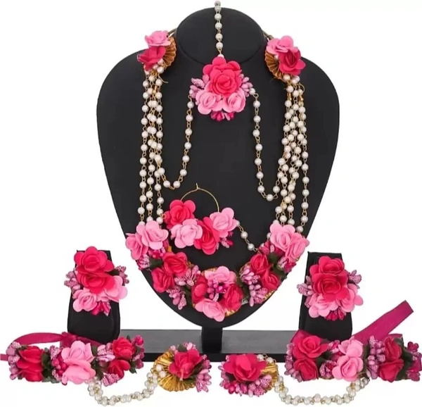 Elegant Flower Jewellery | Fashionable Mangtika With Earrings | Flower Jewels | Bridal Jewellery | Flower Earrings And Mangtika Set | Women Floral Jewellery For Haldi And Religious Festivals | Flower Jewelery For Haldi Marriage Ceremony