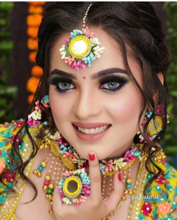 Elegant Flower Jewellery | Fashionable Mangtika With Earrings | Flower Jewels | Bridal Jewellery | Flower Earrings And Mangtika Set | Women Floral Jewellery For Haldi And Religious Festivals | Flower Jewelery For Haldi Marriage Ceremony