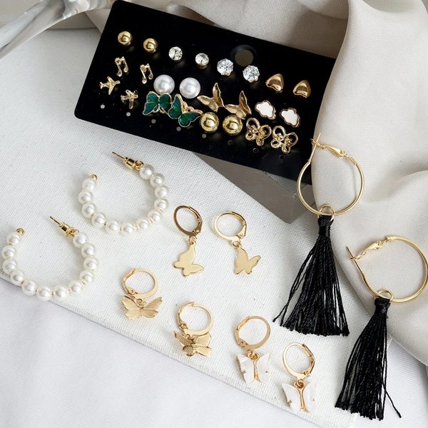 Earring Set | Pack of 17pair of earrings  for everyday wear Party Wear  | Gifts for Women | Ers01  V21311  - Free Size