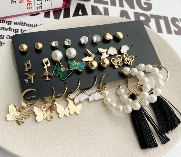 Earring Set | Pack of 17pair of earrings  for everyday wear Party Wear  | Gifts for Women | Ers01  V21311  - Free Size